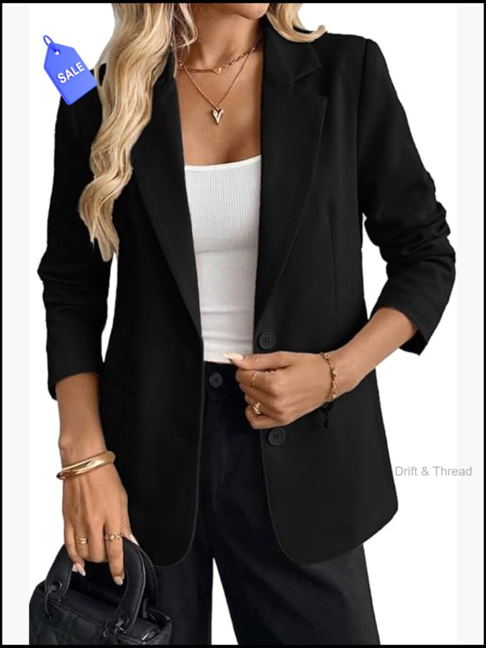 Long Sleeve Boyfriend Fit Blazer with Pockets for Office Casual Wear